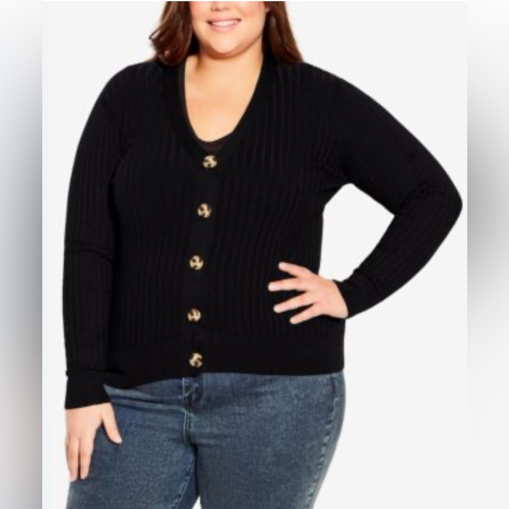 Avenue |  Black Ribbed Cardigan…..803